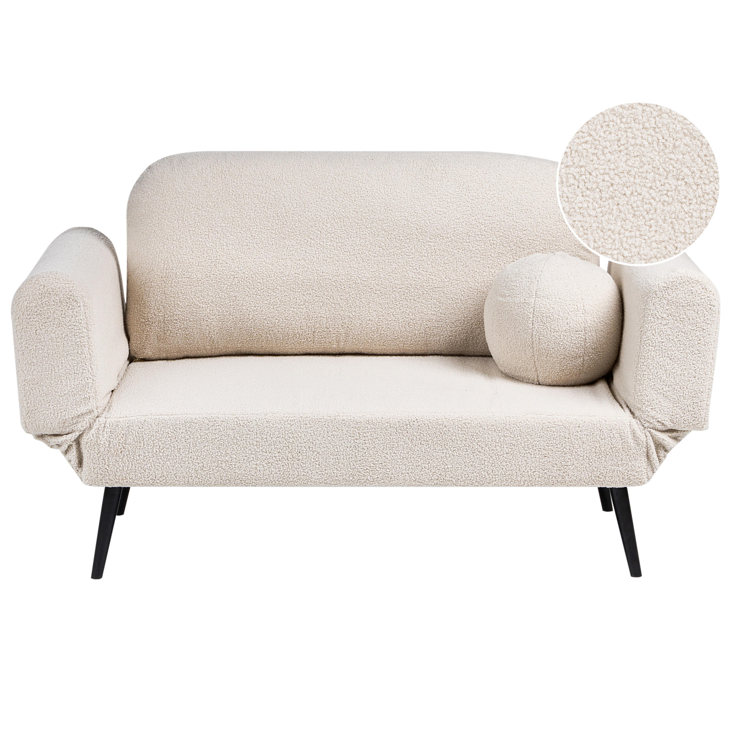 SCHLAFSOFA 2-Sitzer Bouclé Cremeweiß Dorotea - Creme/Schwarz, Textil (190/88/79cm) - Beliani