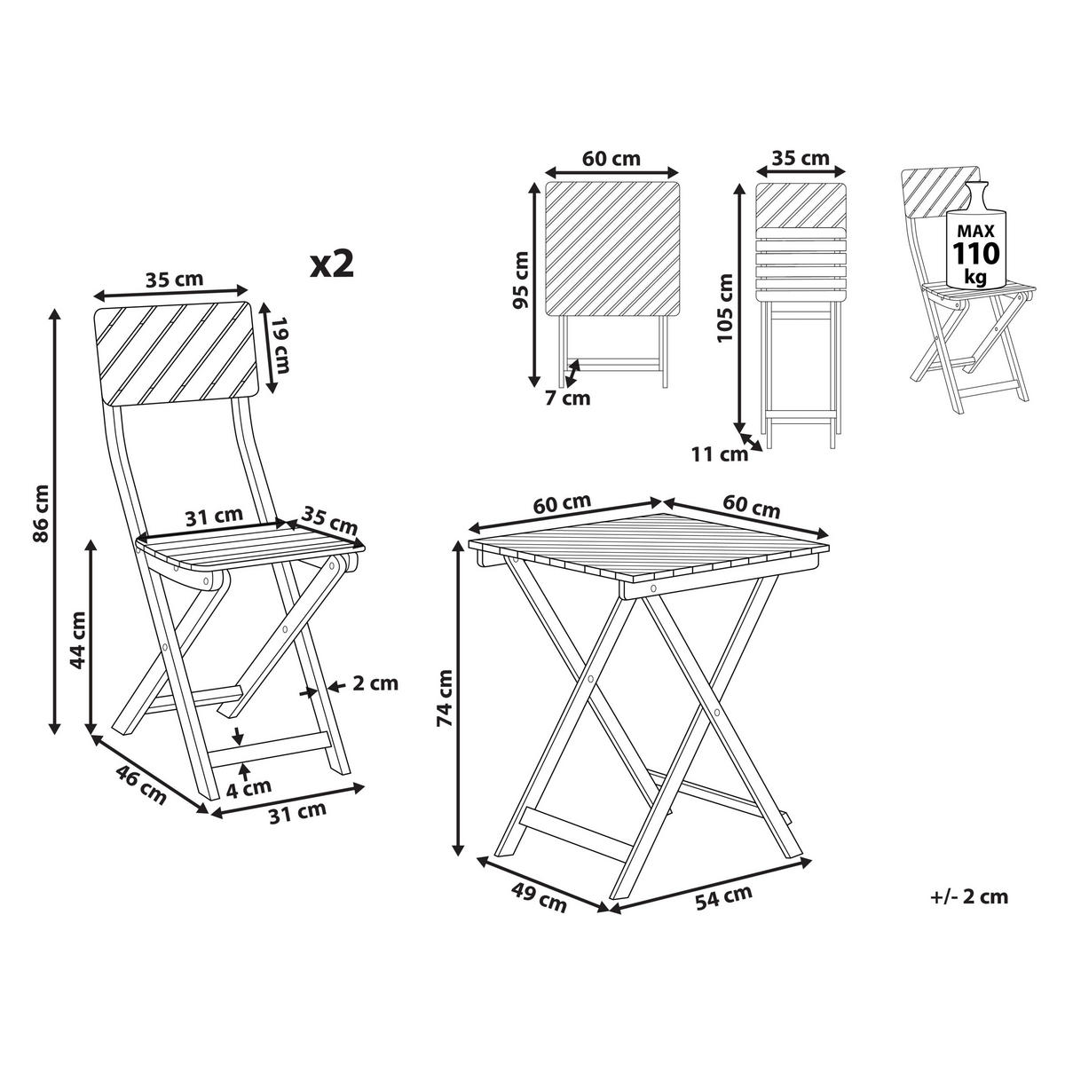 BALKONSET 2-Sitzer Holz dunkler Holzfarbton Ardore - Dunkelbraun, Holz - Beliani