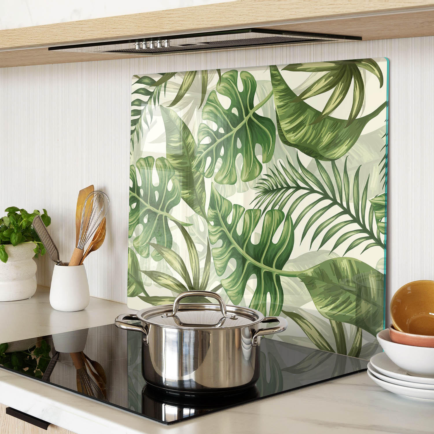 GLASPLATTE 60x52 cm Tropische Blätter - Grün, Glas (60/0.4/52cm) - TULUP