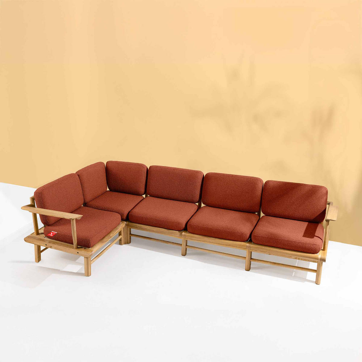 LOUNGESOFA ATREDA links - Orange, Holz/Textil (300/80/160cm) - KONSIMO®