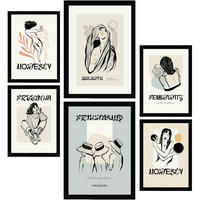 POSTER Set Mit 6 Schwarze Tinte Freundschaft Größe A3 & A4 Schwarzer Rahmen - Schwarz, Papier (29.7/1cm) - Nacnic