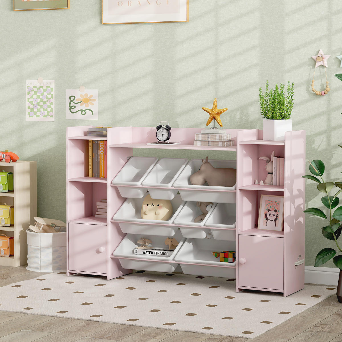 KINDERREGAL, Spielzeugregal mit 8 herausnehmbaren Aufbewahrungsboxen, Rosa - Rosa/Weiß, Holzwerkstoff/Kunststoff (30/90/140cm) - AIYAPLAY