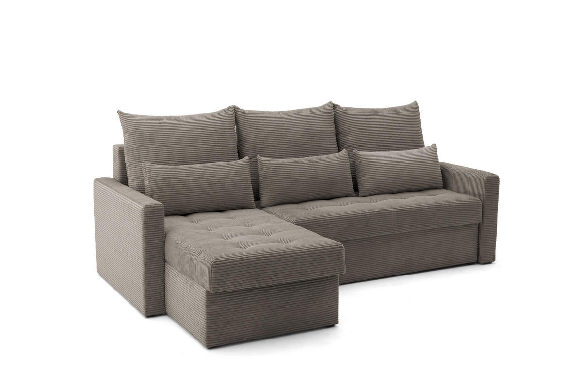 ECKSOFA PULA L Links mit Schlaffunktion 132x198 Cord Hellbraun - Hellbraun/Schwarz, Holz/Kunststoff (214/145cm) - Muffo