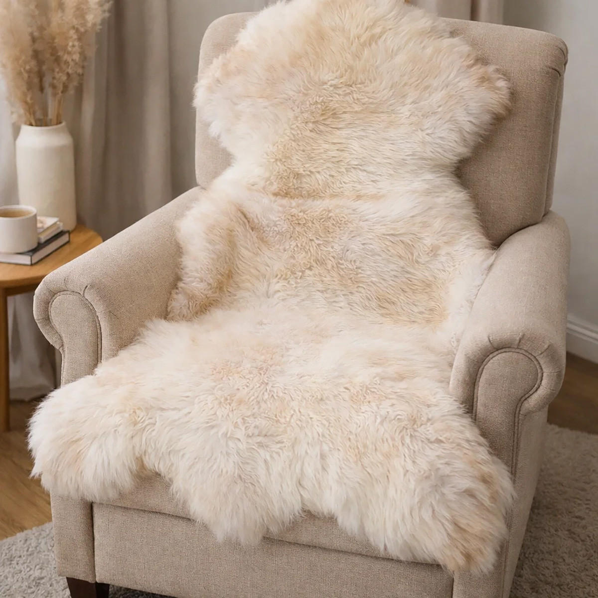 FELL Öko Lammfell Schaffell Natur Geflammt ca. 125 cm - Hellbraun/Beige, Fell (70/125cm) - Provellus