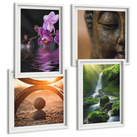 BILDER SET 4er Set - 50x50 cm & 40x60 cm Weißer Rahmen - Blumen im Wasser des Buddha-Wasserfalls - Weiß, Kunststoff (50/50cm) - TULUP