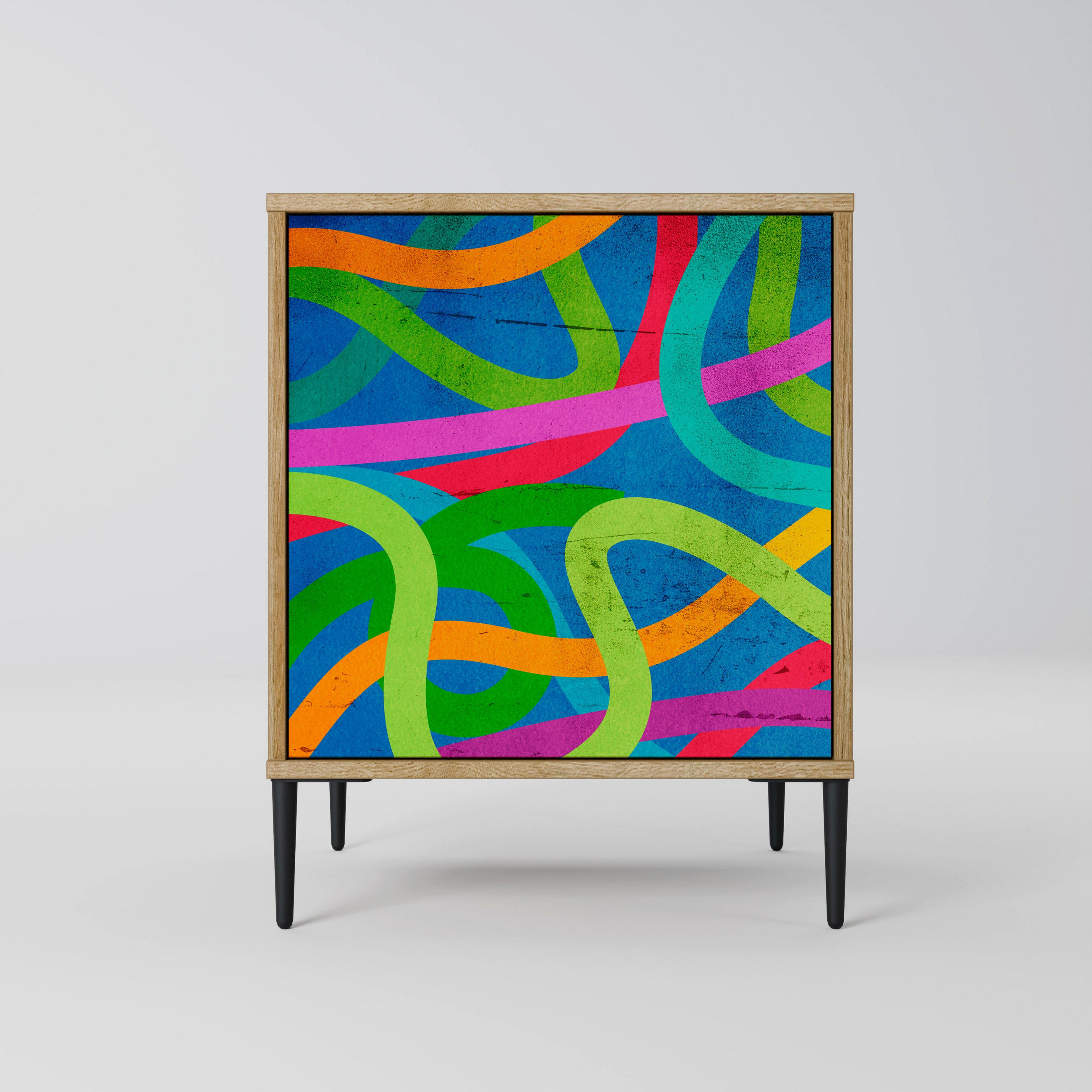 SIDEBOARD STREAMER TANGLE, Eichefarben, 57,5x42x72,5 cm, Schwarze Metallfüße - Eichefarben/Multicolor, Holzwerkstoff/Metall (57.5/72.5/42cm) - SpaceRebels