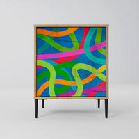 SIDEBOARD STREAMER TANGLE, Eichefarben, 57,5x42x72,5 cm, Schwarze Metallfüße - Eichefarben/Multicolor, Holzwerkstoff/Metall (57.5/72.5/42cm) - SpaceRebels