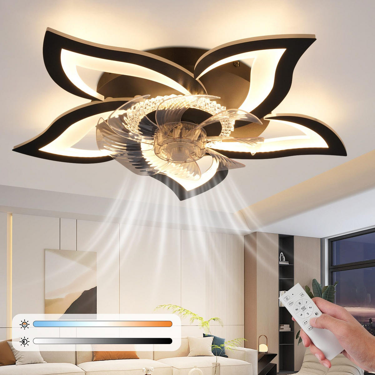STROPNÝ ventilátor Ettlingen II, 62x62x15 cm - čierna, plast (62/62/15cm) - Nettlife