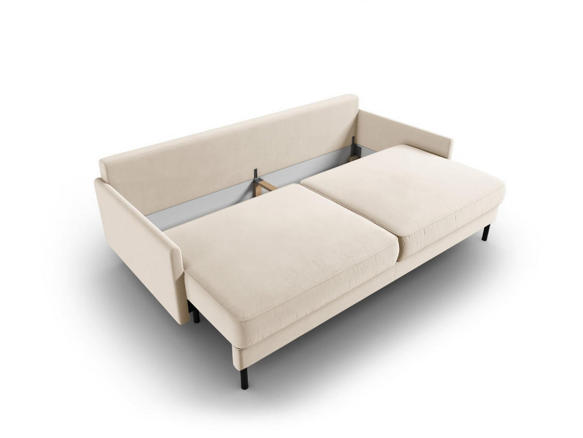 AUSKLAPPBARES-SOFA mit Bettkasten Scott aus Samt leichtes beige 3 Sitzplätze - Beige, Textil (97/87/212cm) - Micadoni
