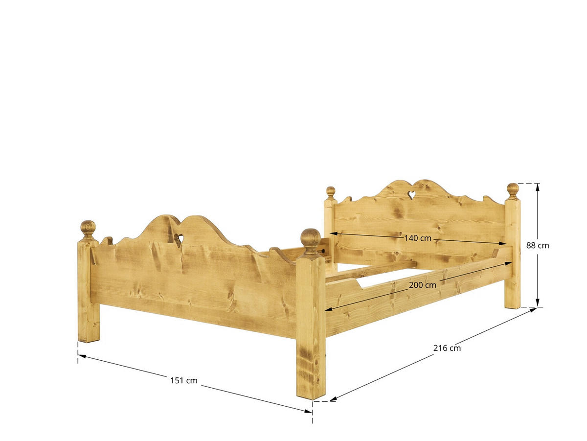 BETT aus Massivholz MEXICANA - Honig, Holz (140/200cm) - Seart