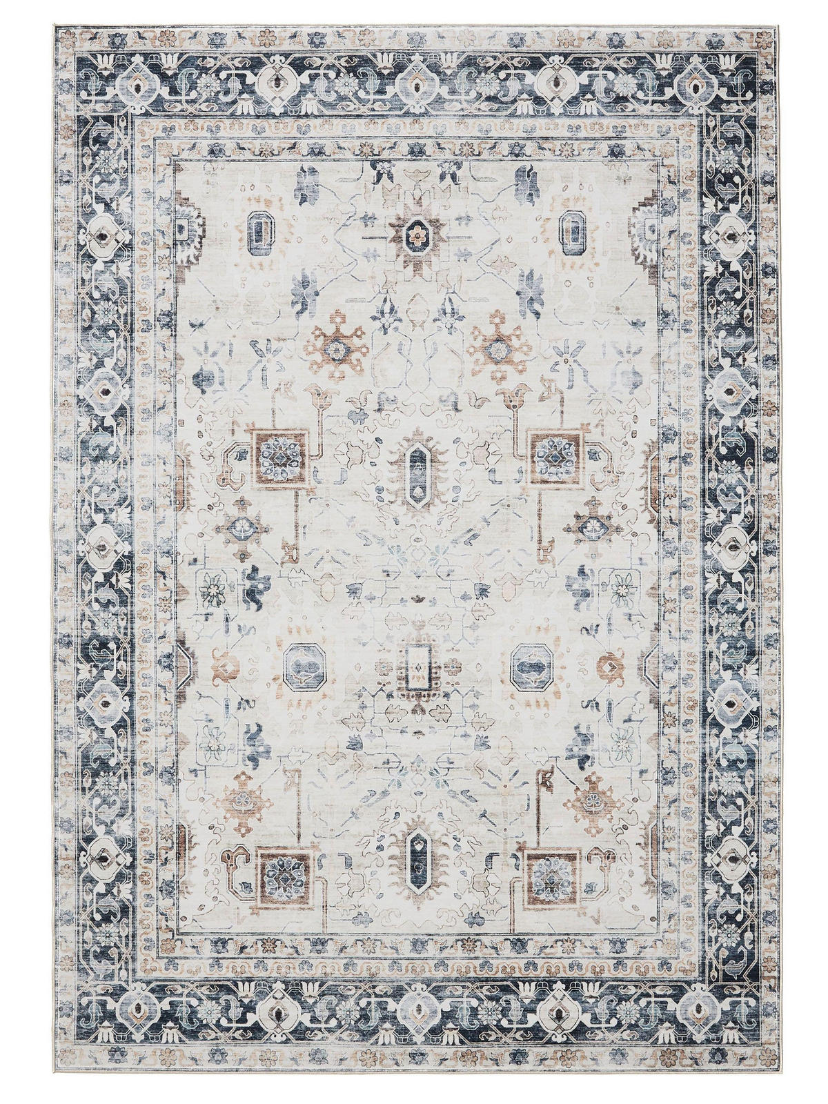 VINTAGE-TEPPICH George waschbar 80x150 cm - Creme/Grau, Kunststoff (80/150cm) - benuta