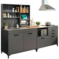 KÜCHE Set 3-tlg. grau Küchenzeile mit Regal, Breite 238 cm - Multicolor/Schwarz, Holzwerkstoff/Kunststoff (238/189/60cm) - Parisot Meuble