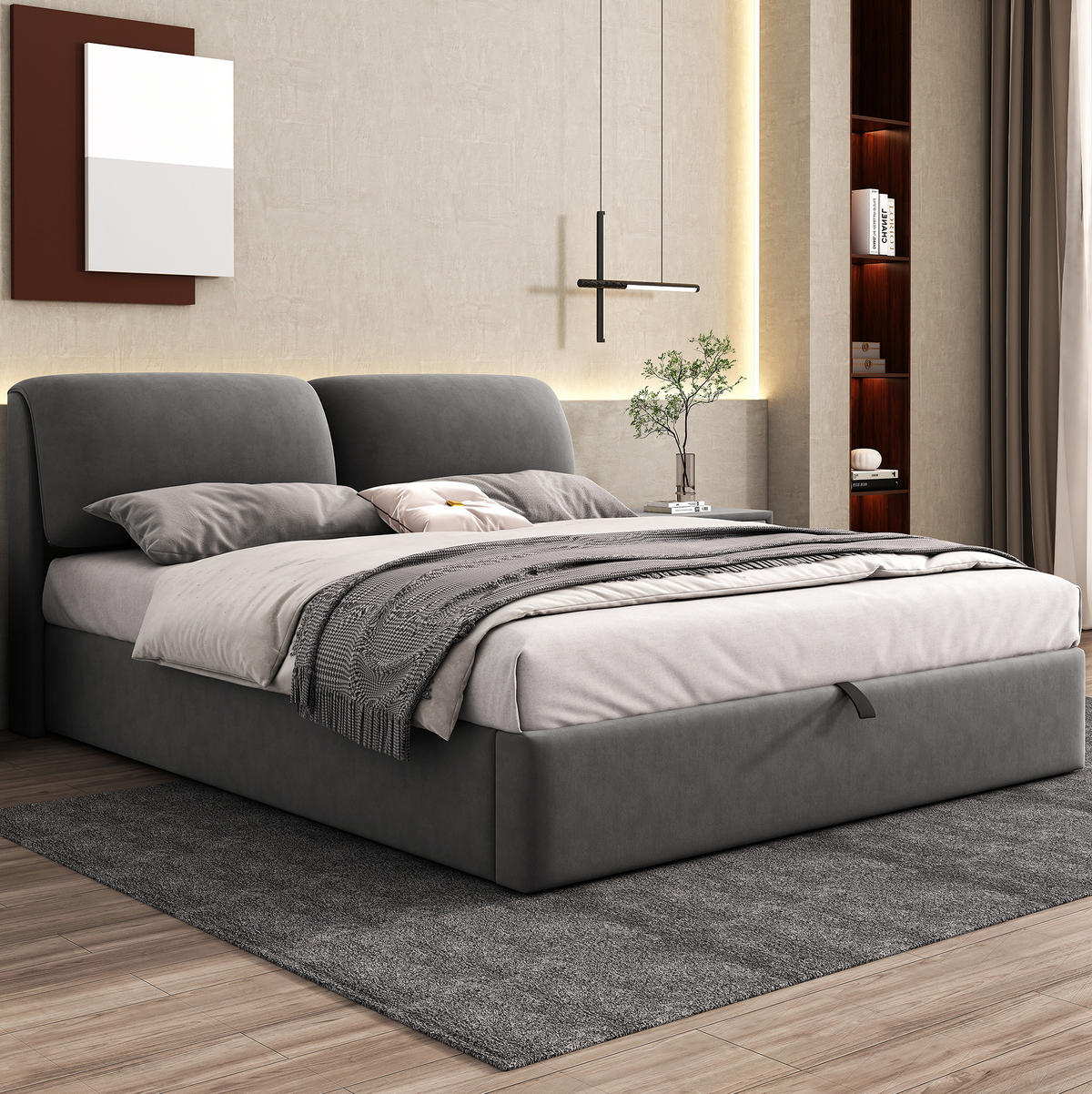 POLSTERBETT 180/200 cm grau aus Samt mit Bettkasten und 3 Schubladen - Grau, Textil (180/200cm) - OKWISH