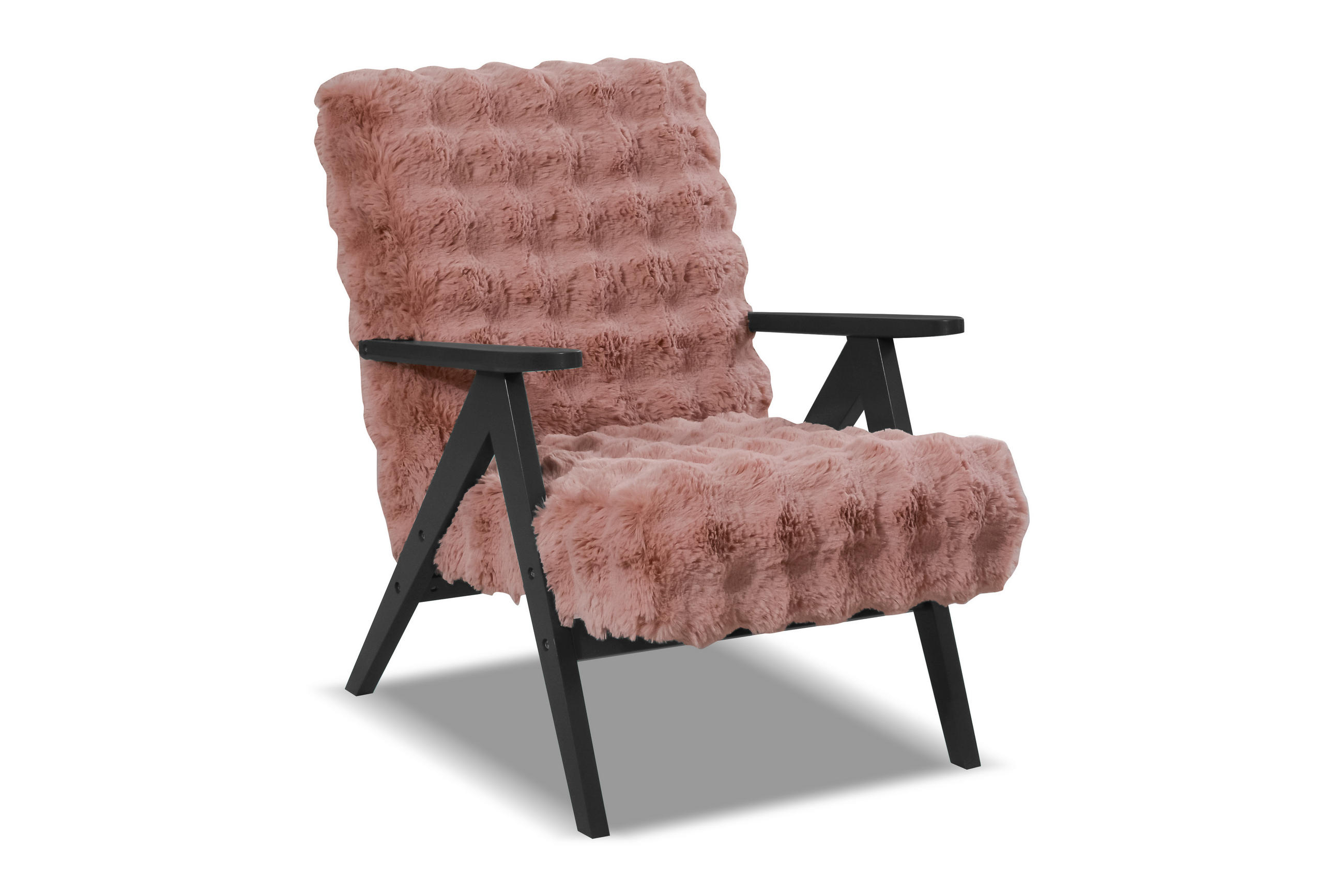 SESSEL Capri Altrosa Bouclé - Schwarze Füße - 64x80x83 cm - Pink/Schwarz, Holz/Holzwerkstoff (64/80/83cm) - Ravio