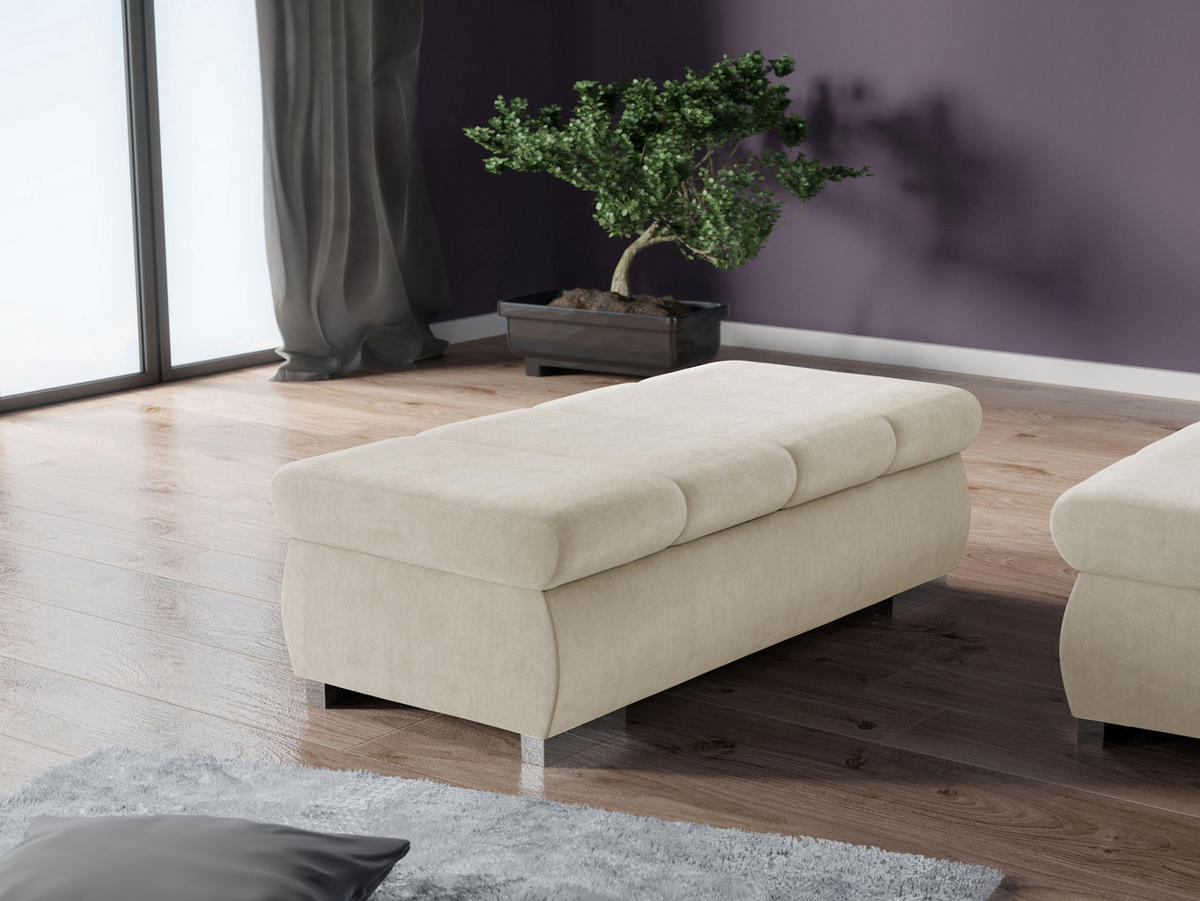 POLSTERHOCKER Bangkok Groß - Sandfarben/Silberfarben, Holz/Kunststoff (120/39/60cm) - MIRJAN24
