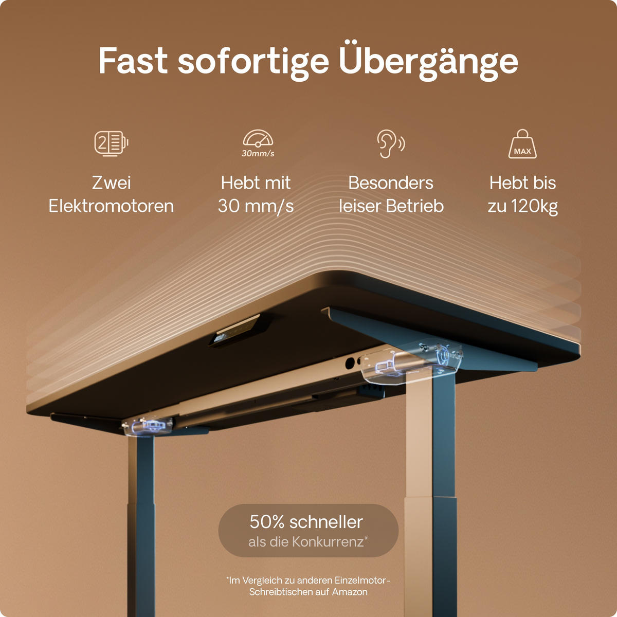 SCHREIBTISCH Elektrisch Höhenverstellbarer HomeOne 140x70cm Grau/Schwarz mit Memory-Funktion, Anti-Kollisions Technologie - Schwarz/Grau, Holzwerkstoff (70/140/72cm) - Desktronic