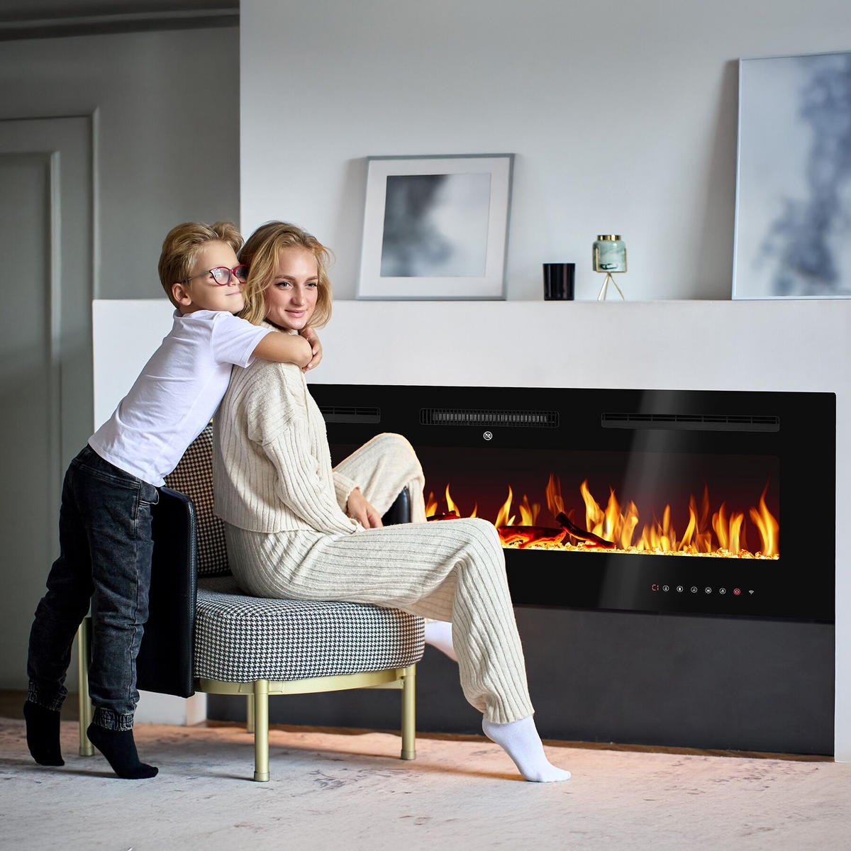 ELEKTRO-WANDKAMIN Luci,mit Fernbedienung und App-Steuerung, integriertes Thermostat,schwarz - Schwarz, Metall (127/43/12cm) - tectake