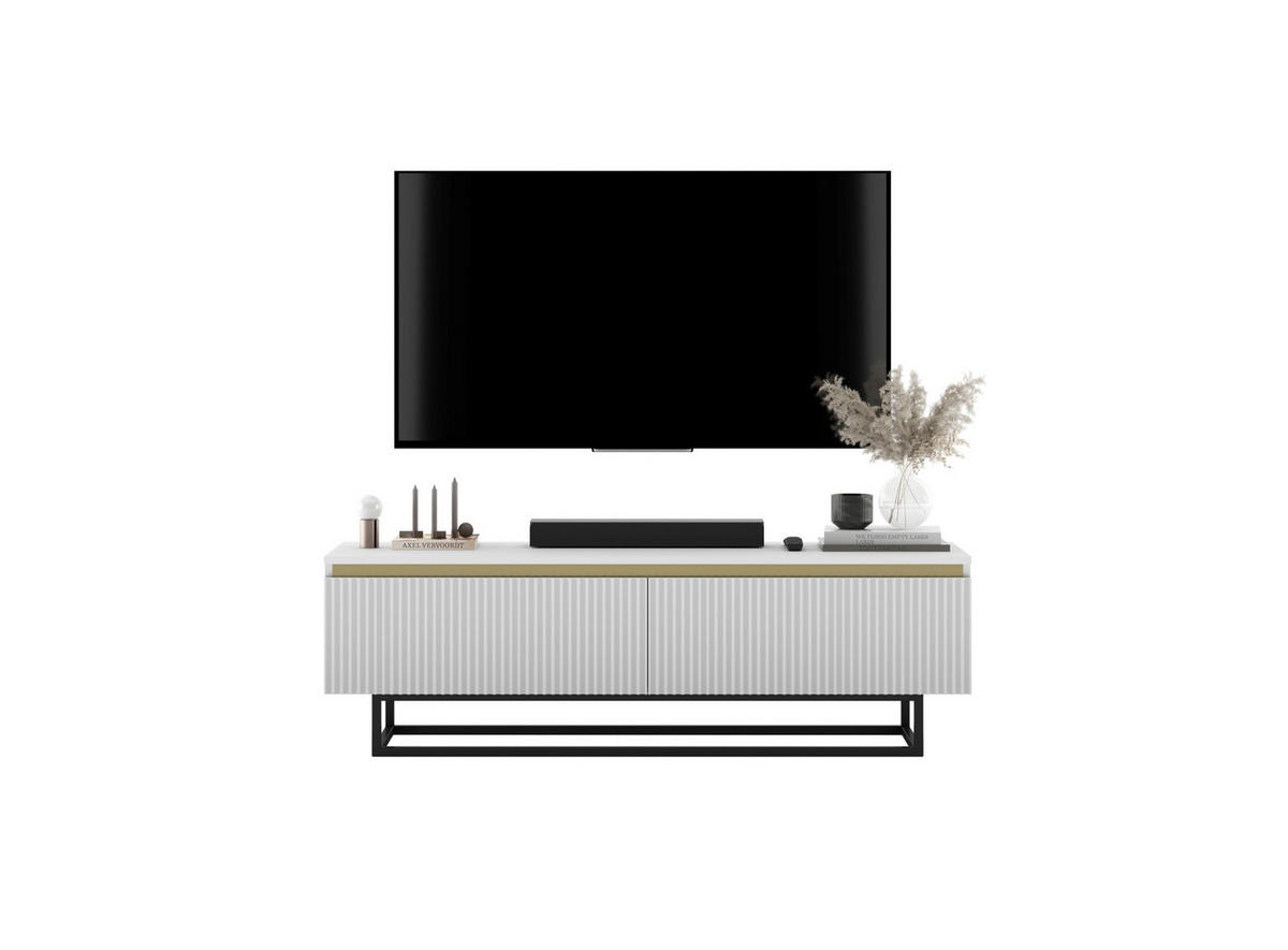 TV-SCHRANK Selene Weiß Matt mit Metallrahmen 140 cm - Schwarz/Weiß, Holzwerkstoff/Metall (140/44/35cm) - Meble Lindner