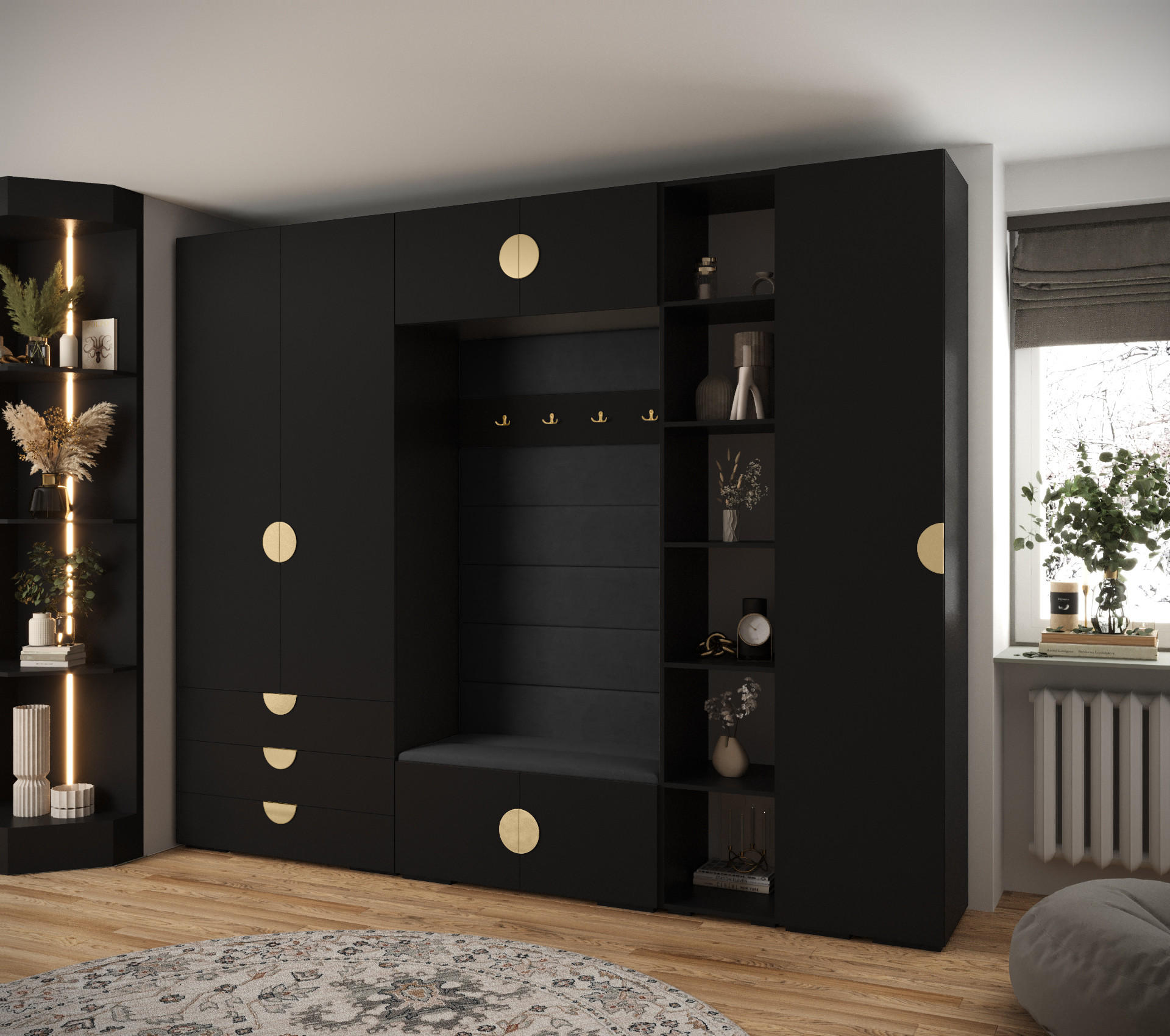 GARDEROBEN-SET 236,7/290/47 - Goldfarben/Schwarz, Holz/Kunststoff (290/236.7/47cm) - Abiks Möbel