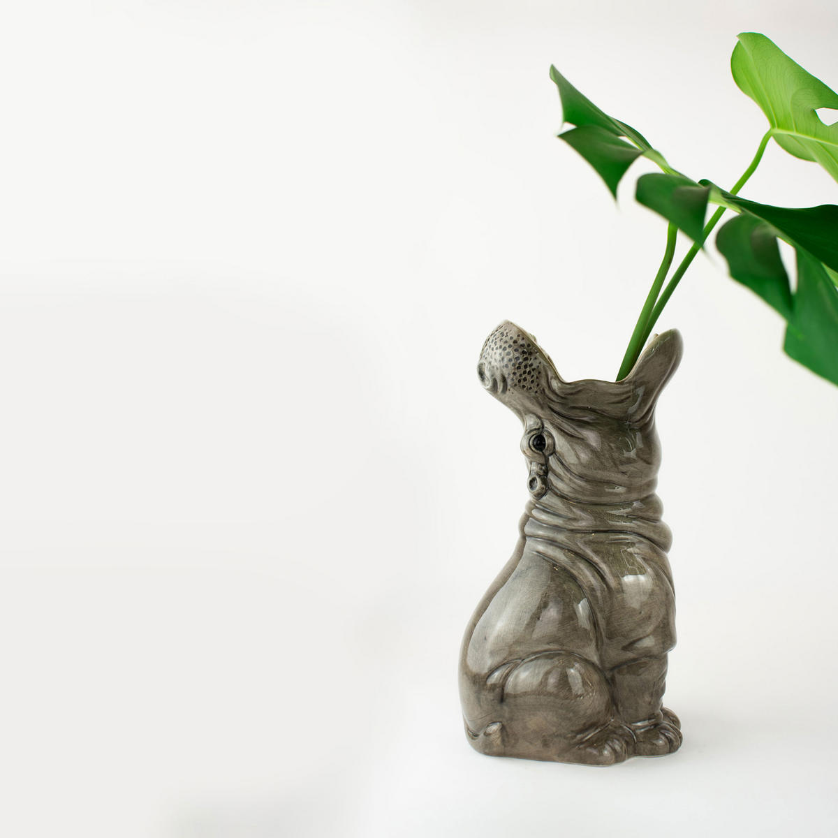 BLUMENVASE Hungry Hippo, Dolomit, Grau, 29 cm - Grau, Keramik (29cm) - Donkey Products