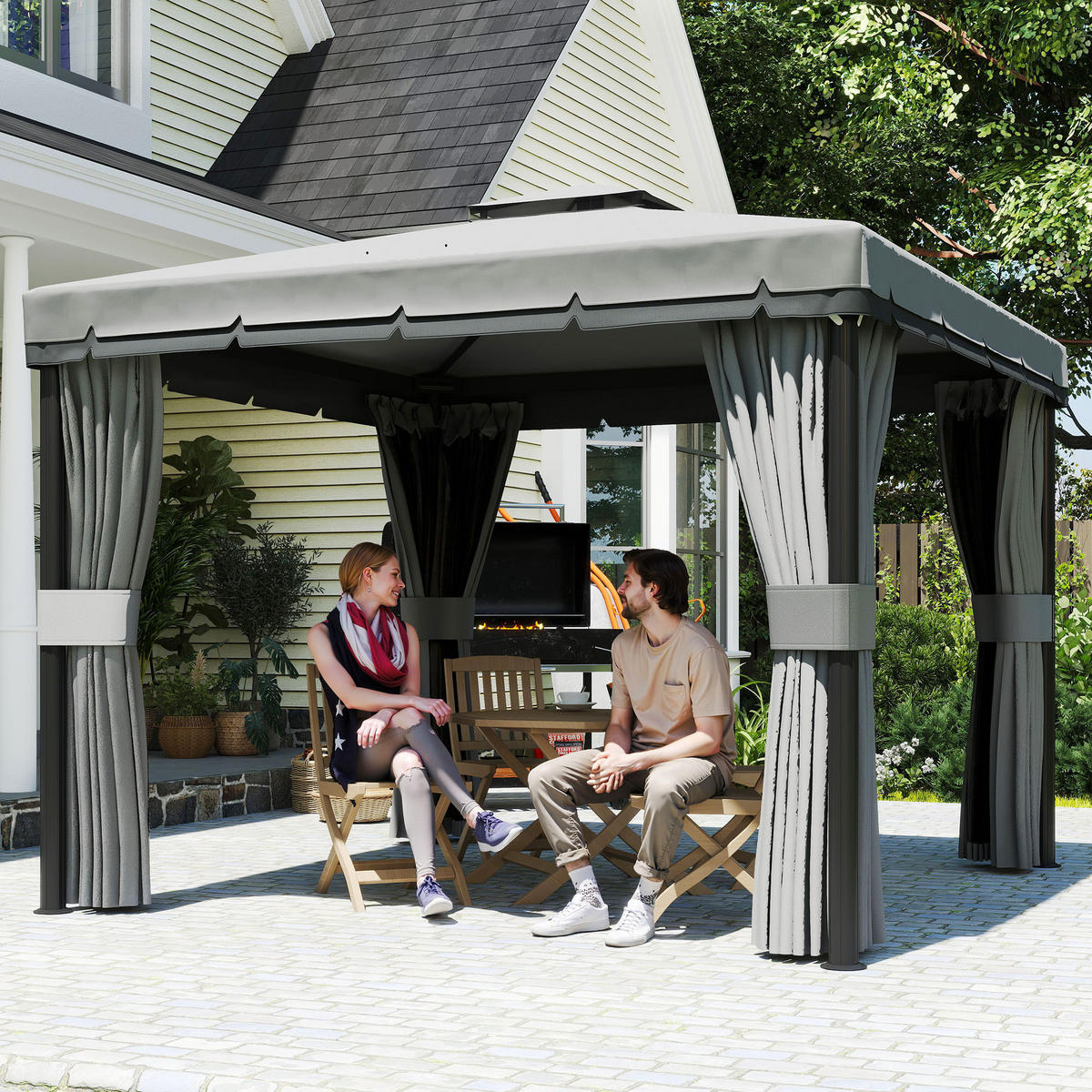 PAVILLON Metall Dunkelgrau - Dunkelgrau, Metall (296/265/296cm) - Outsunny