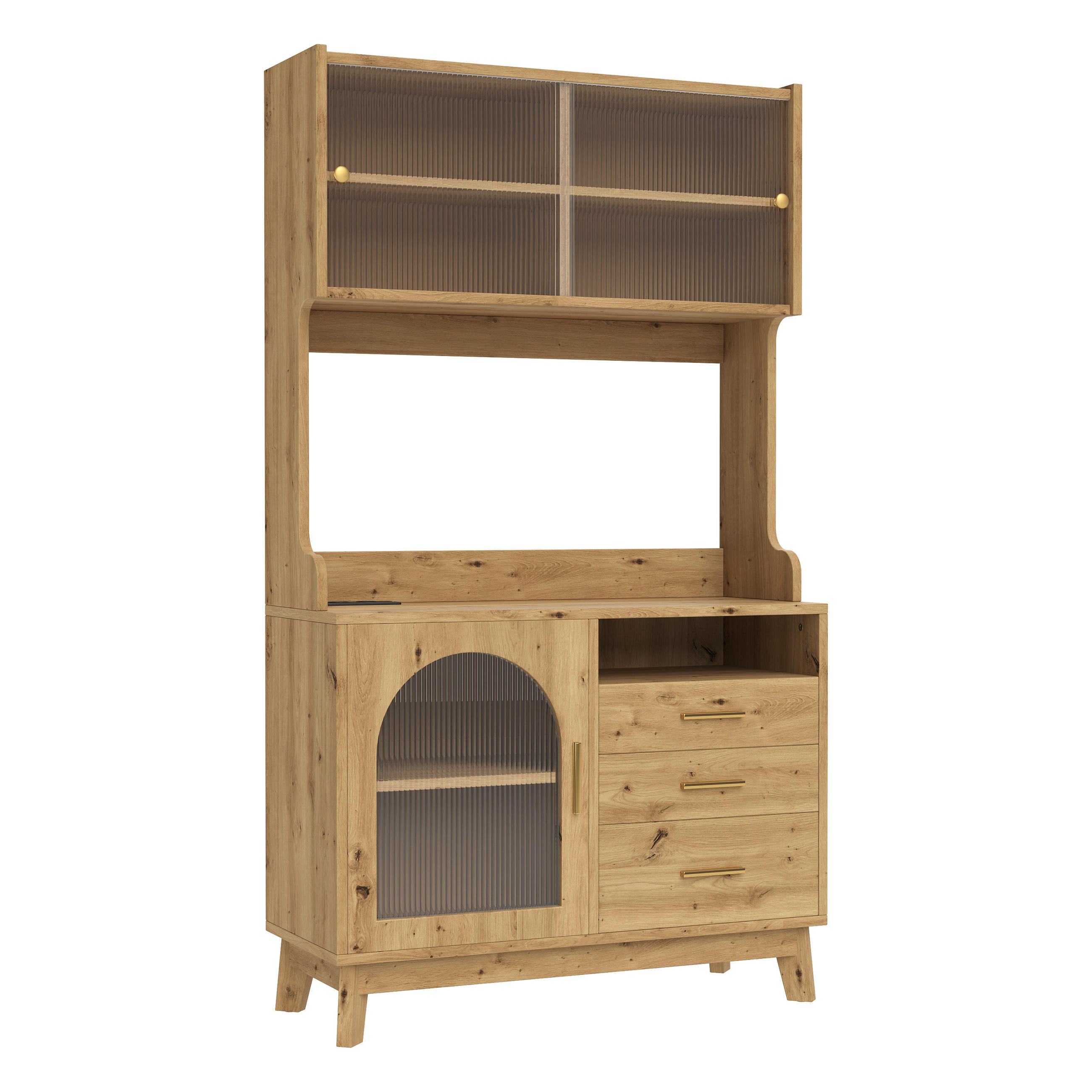 BUFFETSCHRANK DE-38605 100,5/40/178 cm Acrylglasfront und integrierte Steckdose Holz - Naturfarben, Holzwerkstoff (100.5/178/40cm) - ComfortXL