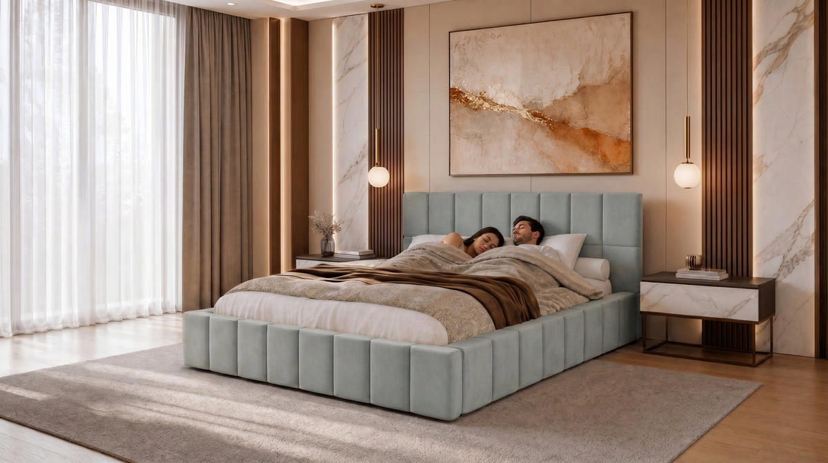POLSTERBETT 200x200 cm, Alma, Doppelbett mit Bettkasten, Lattenrost aus Holz, Velourstoff, Hellgrau - Hellgrau, Holz/Kunststoff (200/200cm) - Marpur