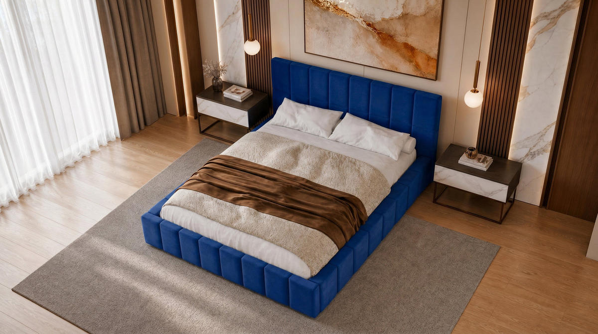 POLSTERBETT 180x200 cm, Alma, Doppelbett mit Bettkasten, Lattenrost aus Holz, Velourstoff, Dunkelblau - Dunkelblau, Holz/Kunststoff (180/200cm) - Marpur