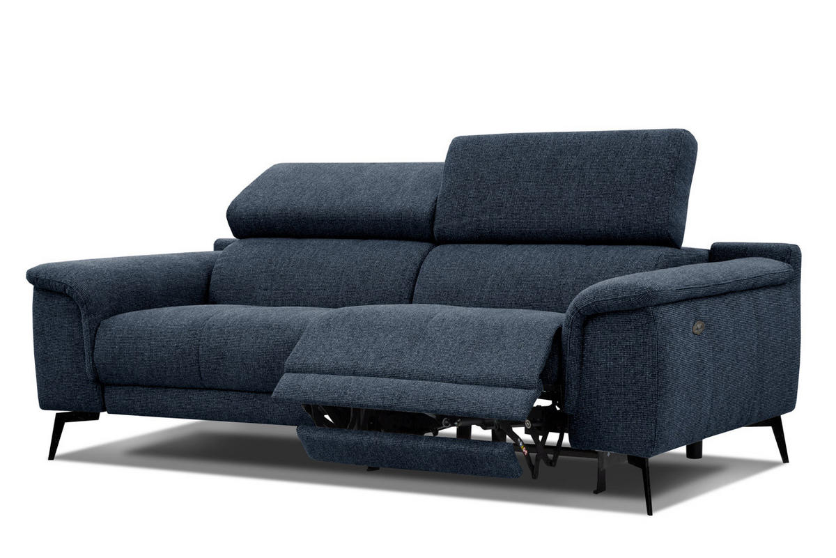RELAXSOFA FIERO 3-Sitzer mit 1 Relaxfunktion, dunkelblau - Schwarz/Dunkelblau, Holzwerkstoff/Textil (212/82/103cm) - Courtois Laville