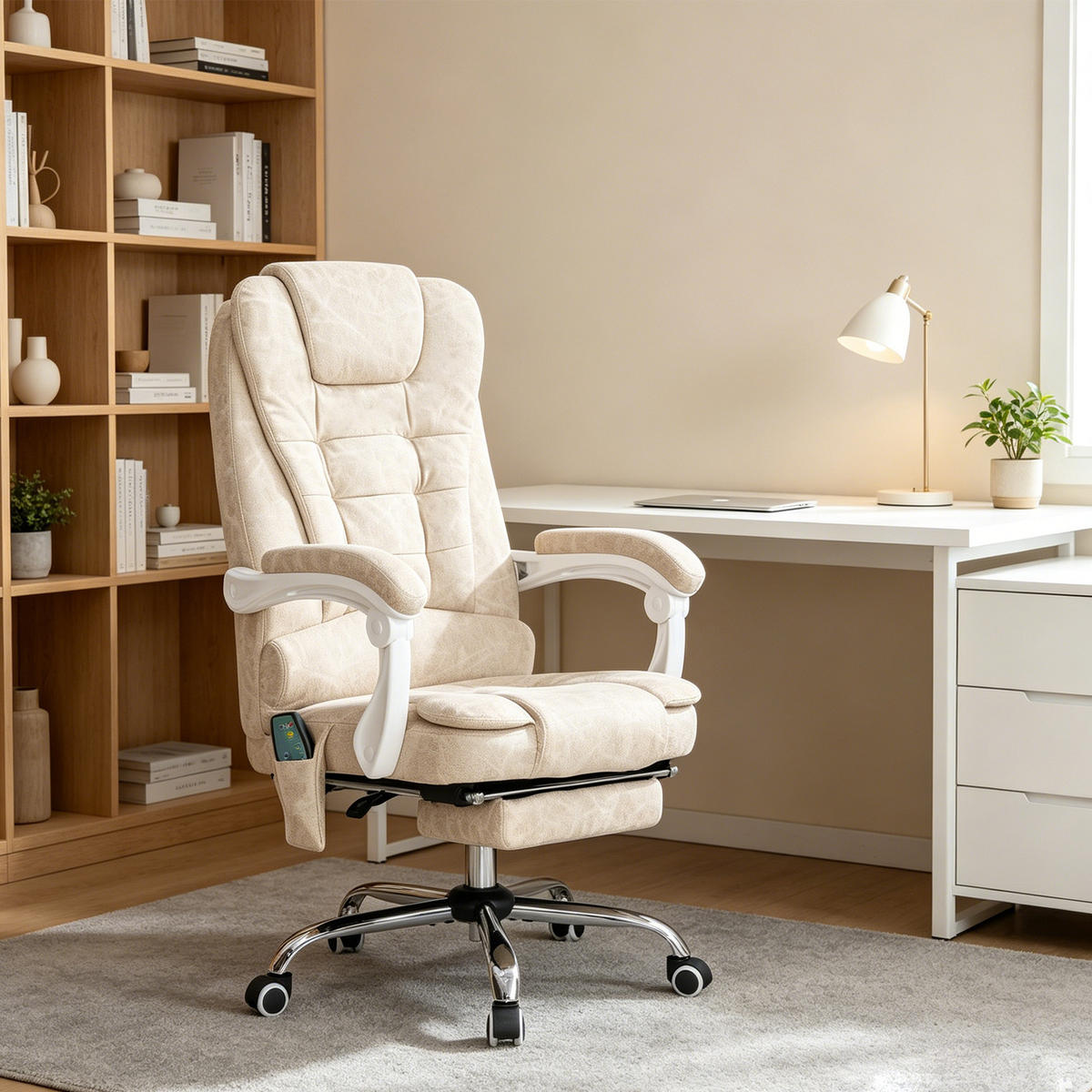 BÜROSTUHL Cremeweiß Mikrofaser (100% Polyester), Schaumstoff 65xx70x119 xm - Weiß, Kunststoff (70/119/65cm) - DESIGN IN