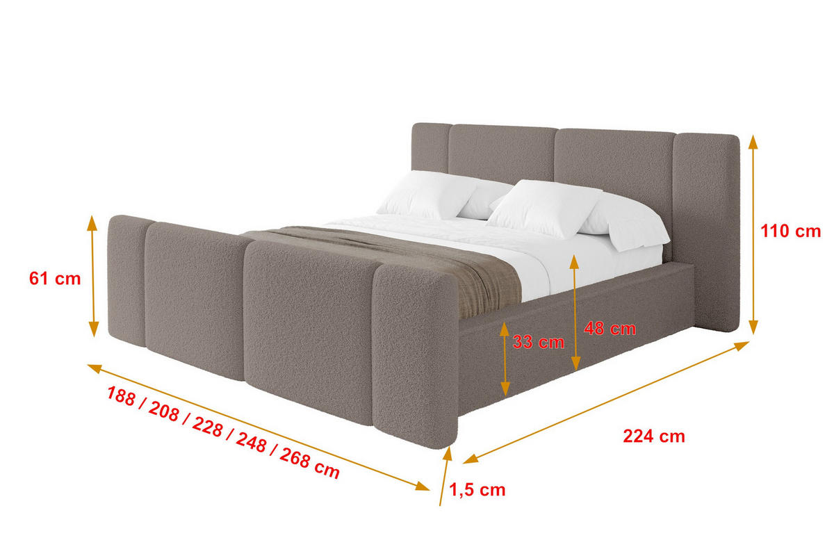POLSTERBETT mit Bettkasten, Fußteil und Lattenrost, Bett mit Matratze H3/H4 - RIVO-Z 120x200 Braun - Braun, Holzwerkstoff/Textil (120/200cm) - ALTDECOR