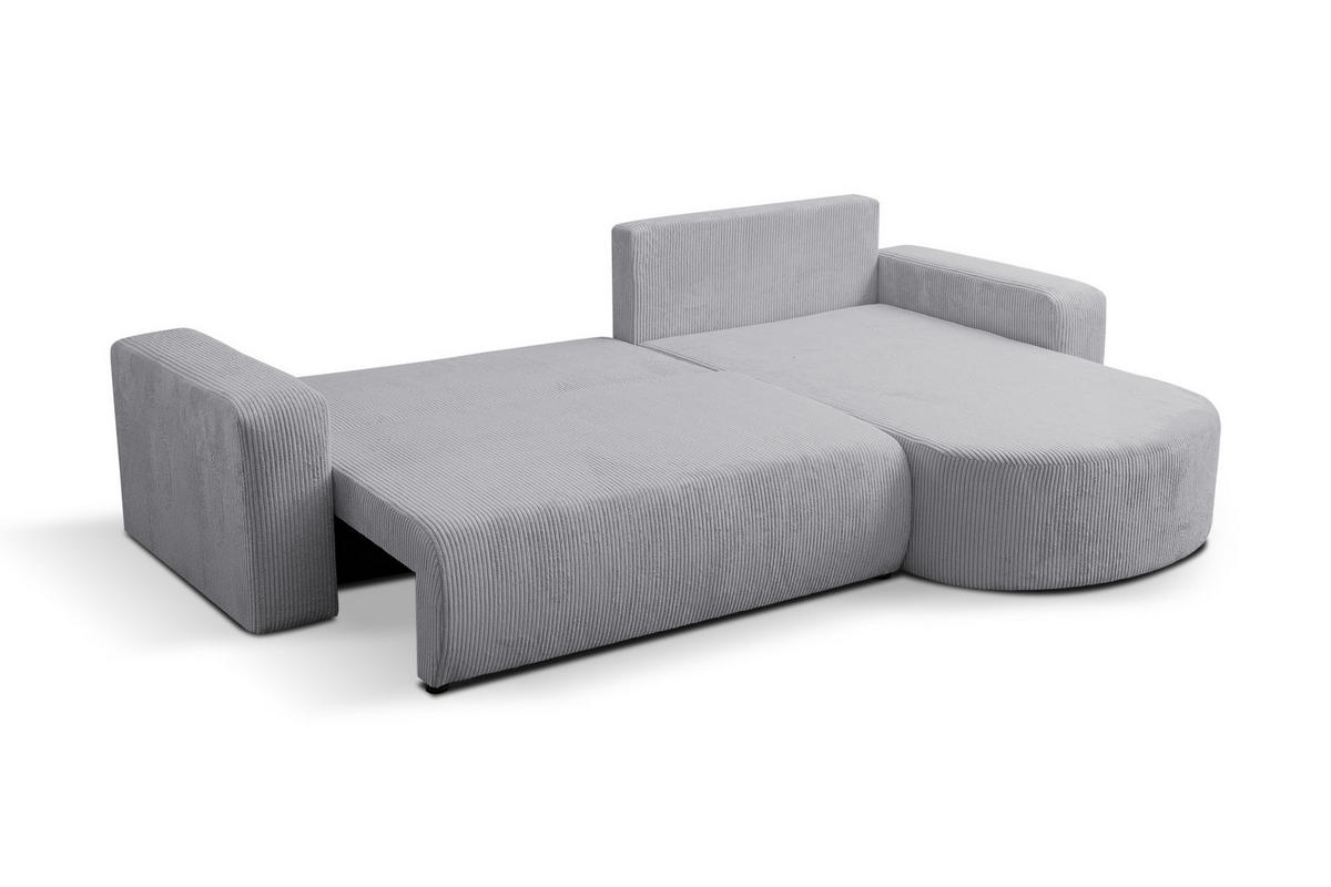ECKSOFA TOKIO mit Schlaffunktion und Bettkasten, Farbe: Grau, Cordstoff, Ottomane Universal - Grau, Textil (275/170cm)