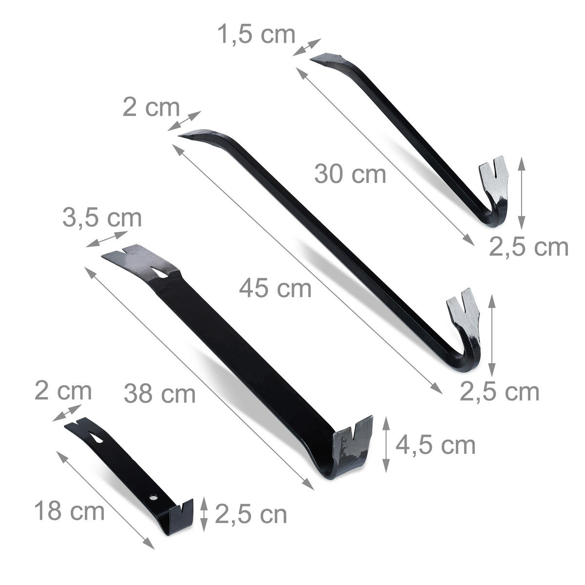 4-TLG.BRECHEISEN-SET - Schwarz, Metall (2.5/2/45cm) - Relaxdays