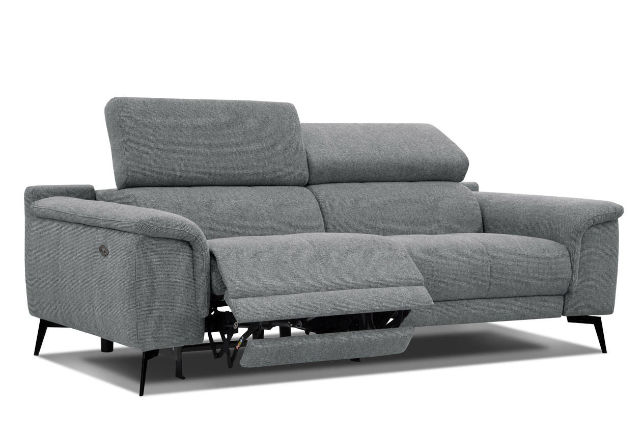 RELAXSOFA FIERO 3-Sitzer mit 1 Relaxfunktion, grau - Schwarz/Grau, Holzwerkstoff/Textil (212/82/103cm) - Courtois Laville