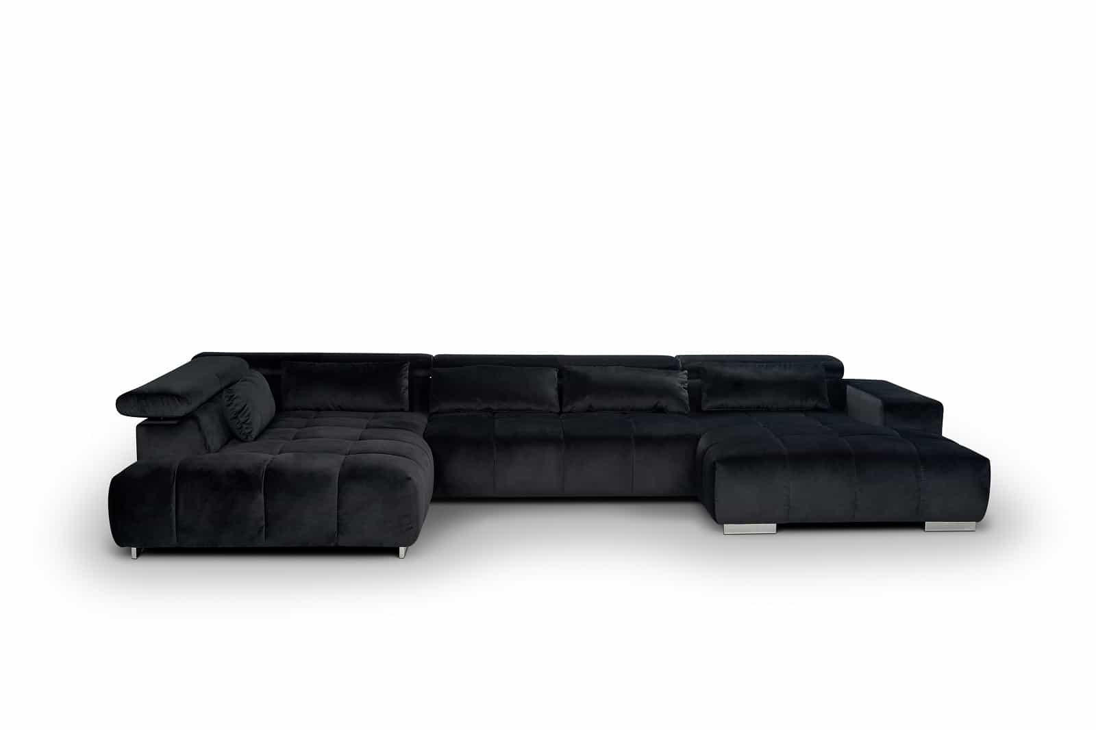 WOHNLANDSCHAFT XXL mit verstellbaren Kopflehnen, Velvet-Stoff - Silberfarben/Schwarz, Textil/Metall (409/73/225cm) - Cotta