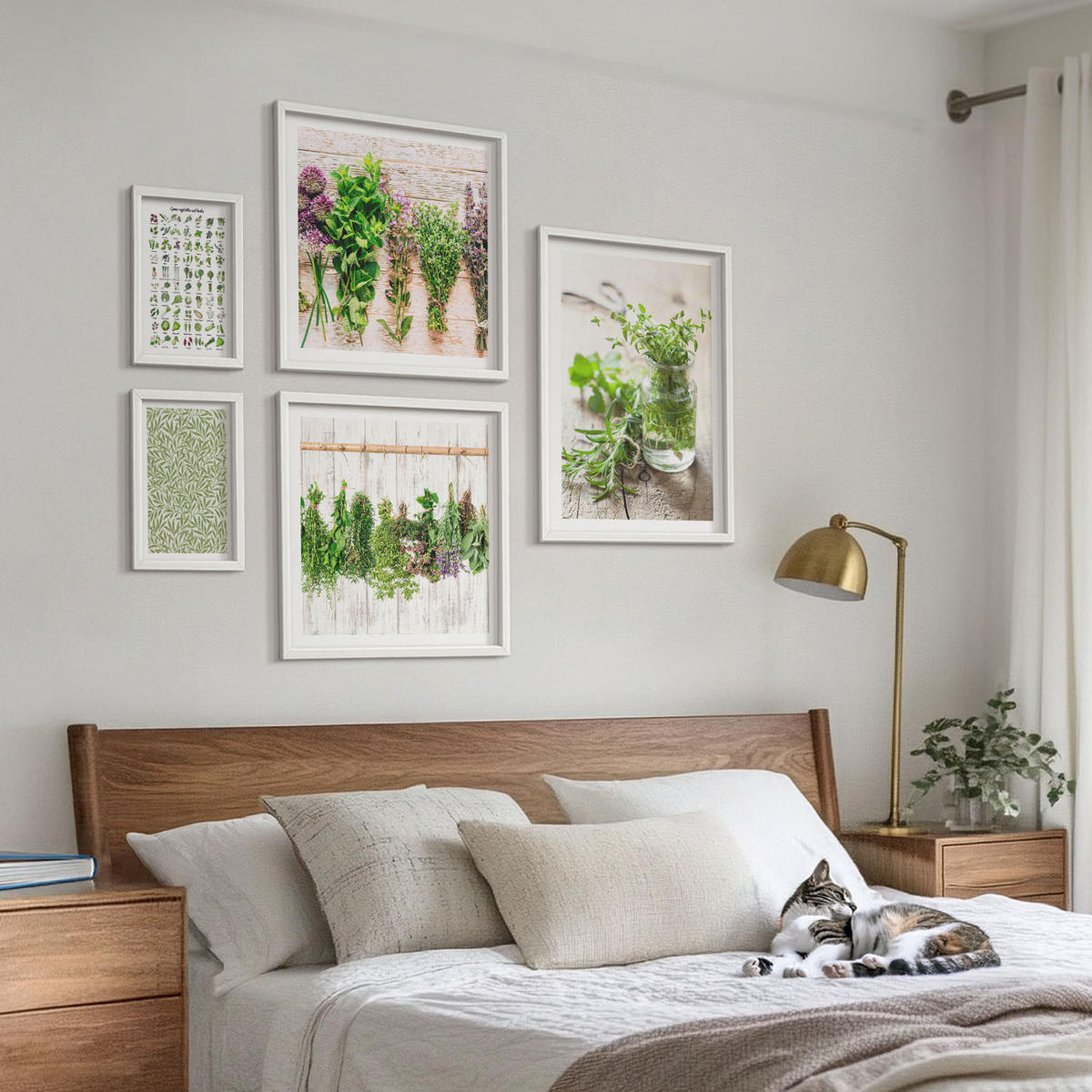BILDER SET 5er Set - 50x50 cm & 20x30 cm & 40x60 cm Weißer Rahmen - Getrocknete Kräuter für die Küche - Weiß, Kunststoff (40/60cm) - TULUP