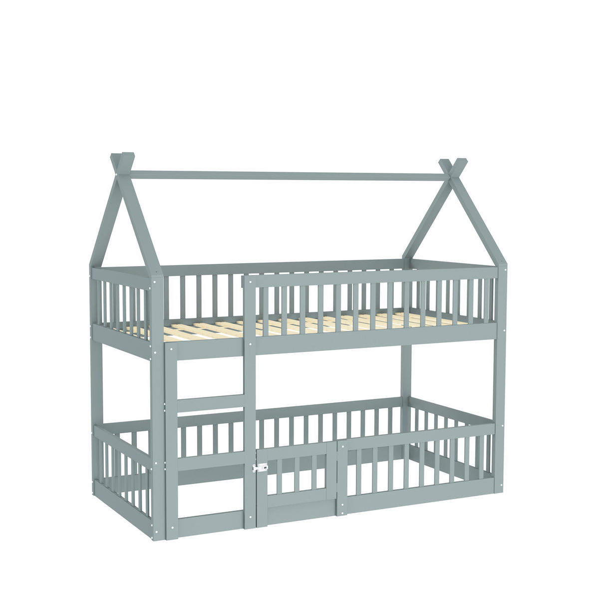 HAUSBETT 90/200 cm in Grau mit Treppe und Spielbereich - Grau, Holz (90/200cm) - Flora Grace