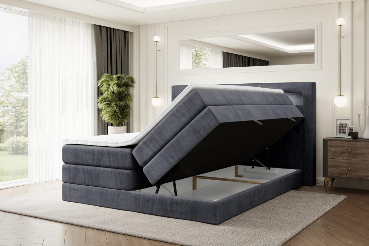 BOXSPRINGBETT NOEL GOLD KING - 180x200 - H3/H4 - Dunkelgrau - Dunkelgrau, Holzwerkstoff (180/200cm) - ALTDECOR