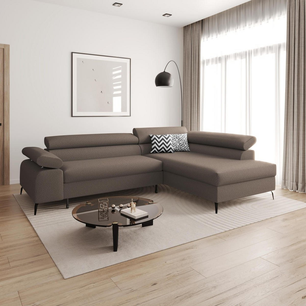 ECKSCHLAFSOFA Mellow mit Bettkasten, Dunkelbraun, rechts - Dunkelbraun/Schwarz, Textil (270/205cm) - Beautysofa