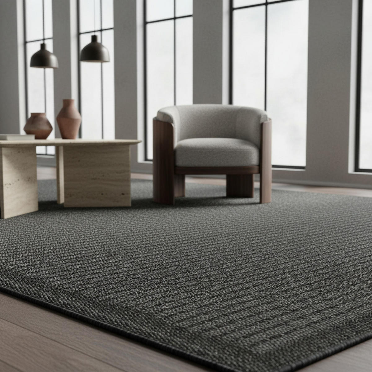 TEPPICH Outdoor Flachgewebe Uni-Farbe Polypropylen Balkon Schwarz Läufer 80x150 - Grau, Textil (80/150cm) - KADIMA DESIGN