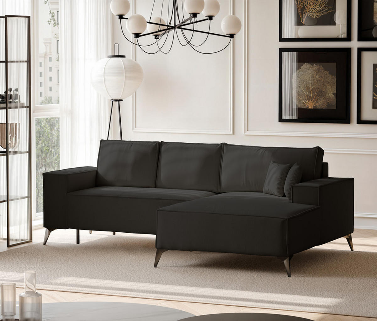 ECKSOFA OTIS Rechts, mit Schlaffunktion und Bettkasten, Anthrazit - Anthrazit, Textil/Metall (294/185cm) - Idohome