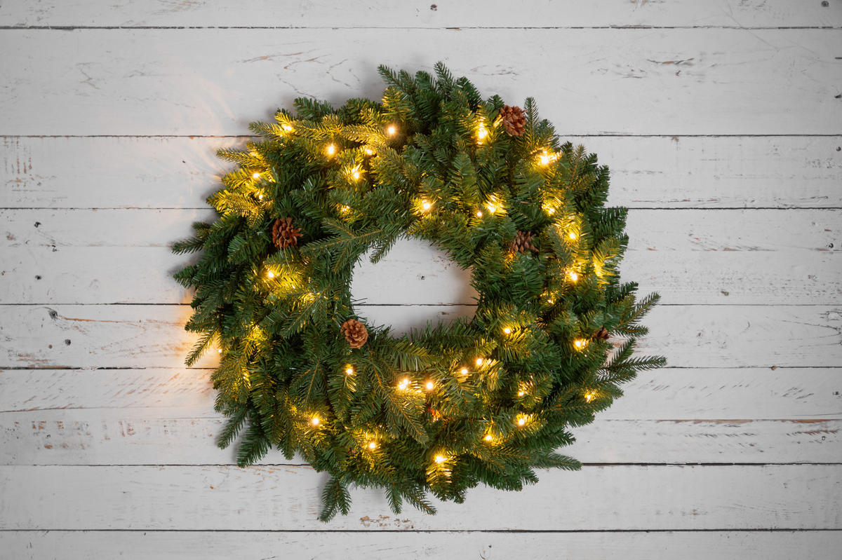 WEIHNACHTSKRANZ LED Tannenzapfen 60 cm - Grün, Kunststoff (65/15cm)