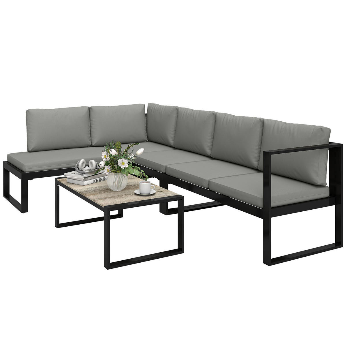 LOUNGEGARNITUR DE-13520 5 Personen, 2 Sofas, mit Tisch Dunkelgrau - Dunkelgrau, Metall - ComfortXL