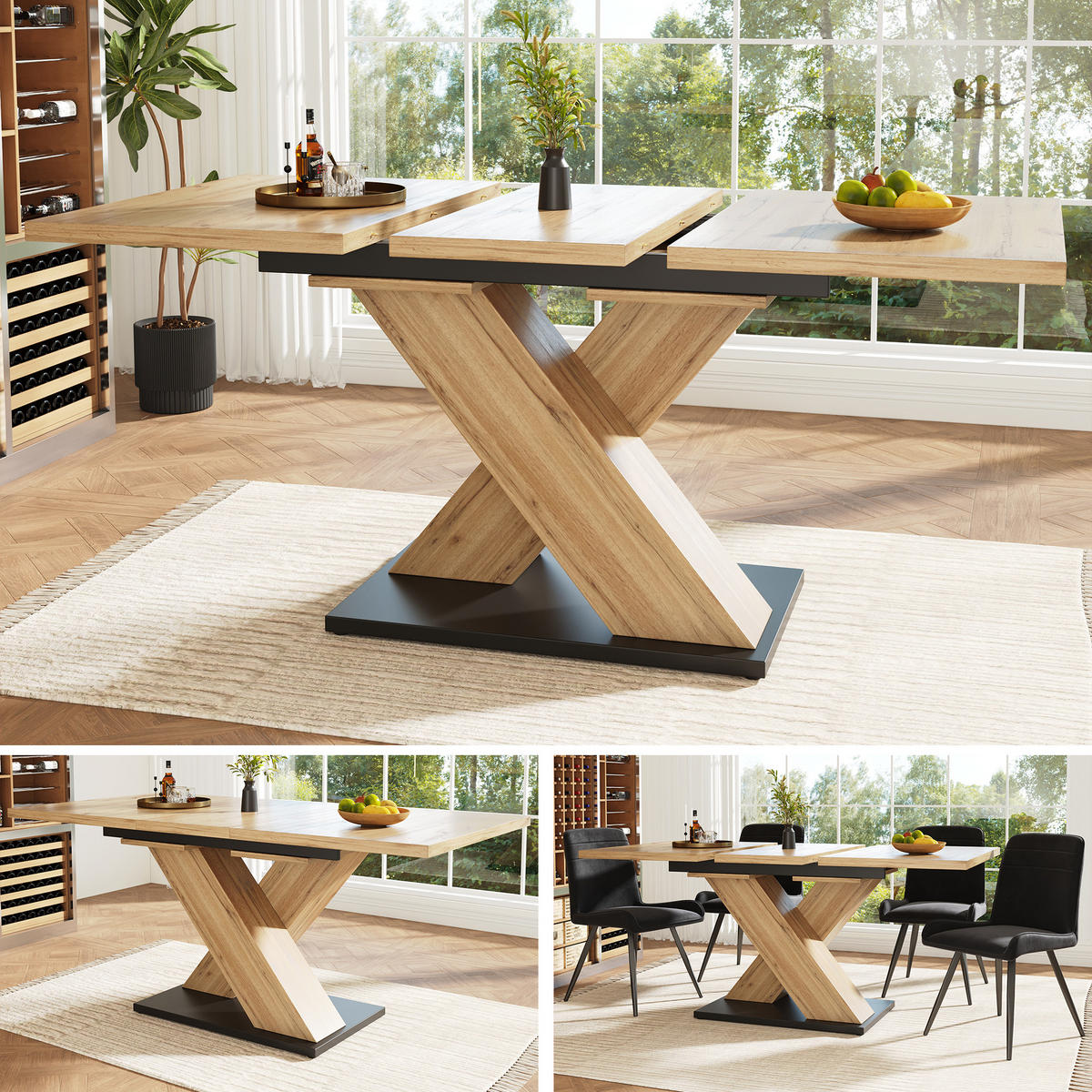 ESSTISCH, MDF mit Auszug (Teleskop), 119-158,5/80/75 cm, Naturfarben - Naturfarben, Holzwerkstoff (119/80/75cm) - Redom