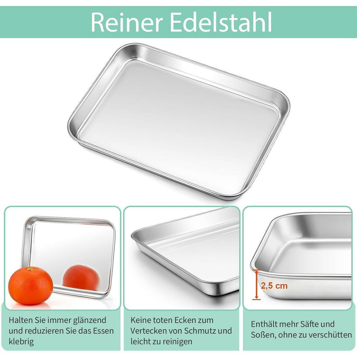 BACKBLECH mit Auskühlgitter Set Edelstahl 26,5 x 20,5 cm - Silberfarben, Metall (20.5/2.5/26.5cm)