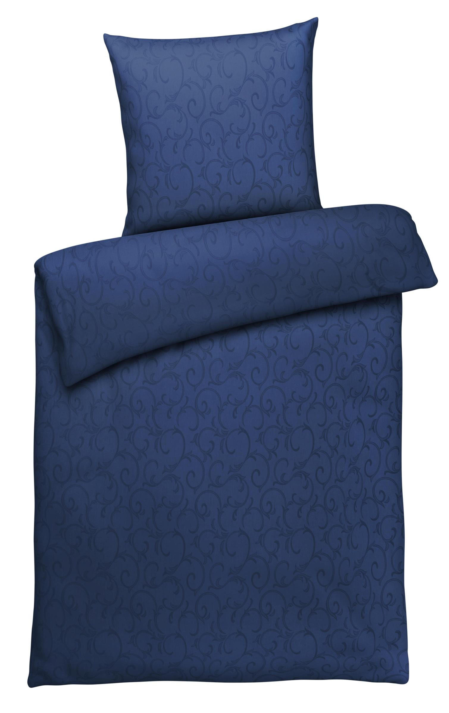 DAMAST-BETTWÄSCHE 155x220 Mako Brokat Bettbezug Ornamente Muster Marine Blau - Made in Germany - Dunkelblau, Textil (155/220cm) - Carpe Sonno