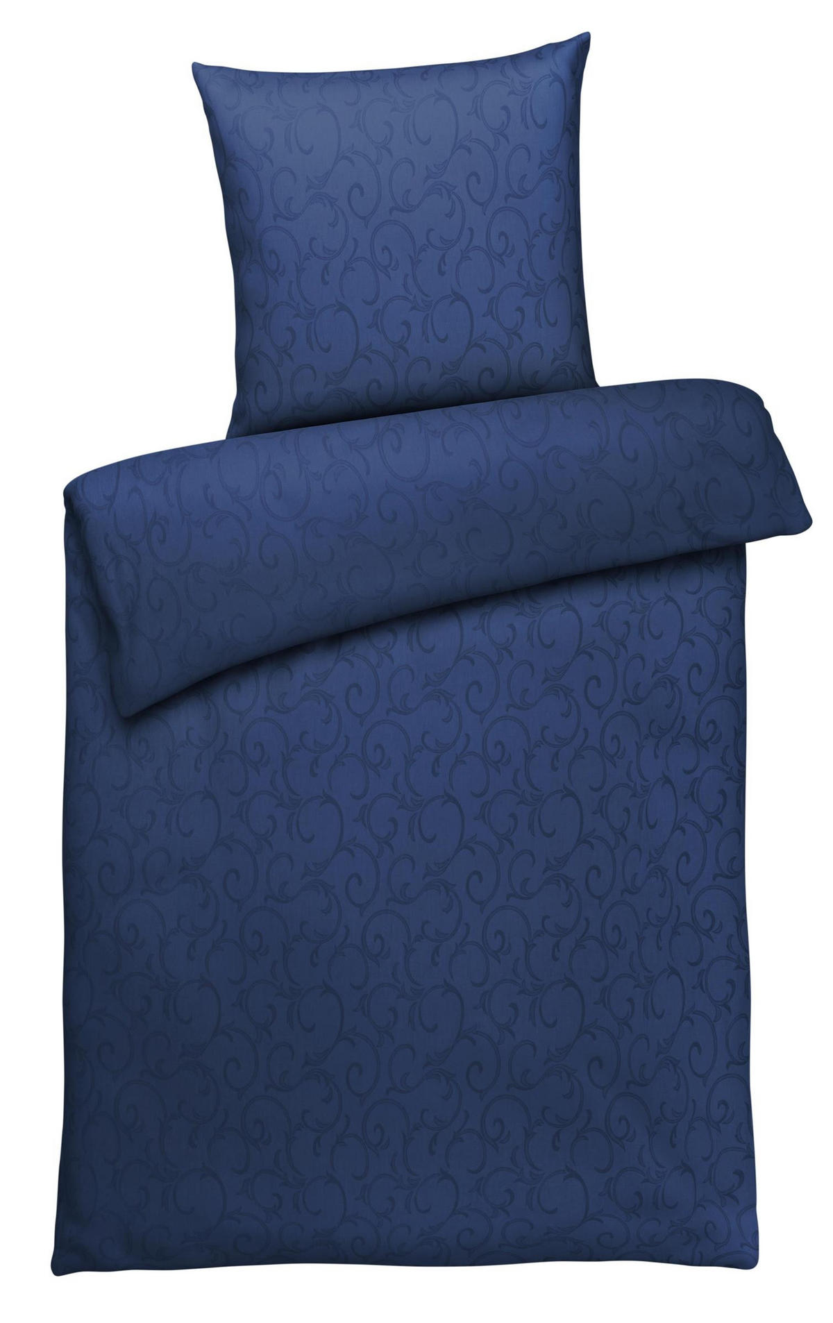 DAMAST-BETTWÄSCHE 155x220 Mako Brokat Bettbezug Ornamente Muster Marine Blau - Made in Germany - Dunkelblau, Textil (155/220cm) - Carpe Sonno