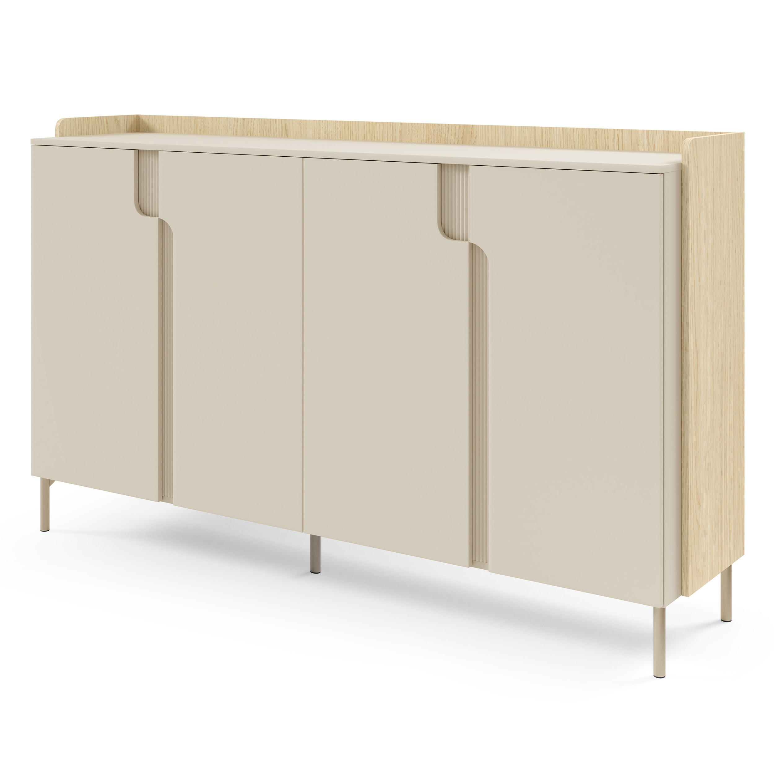 KOMMODE Positivo mit 4 Türen, 180 cm, Mavelie-Eiche + Macadamia - Eichefarben, Holzwerkstoff (183/110/42cm) - Beautysofa