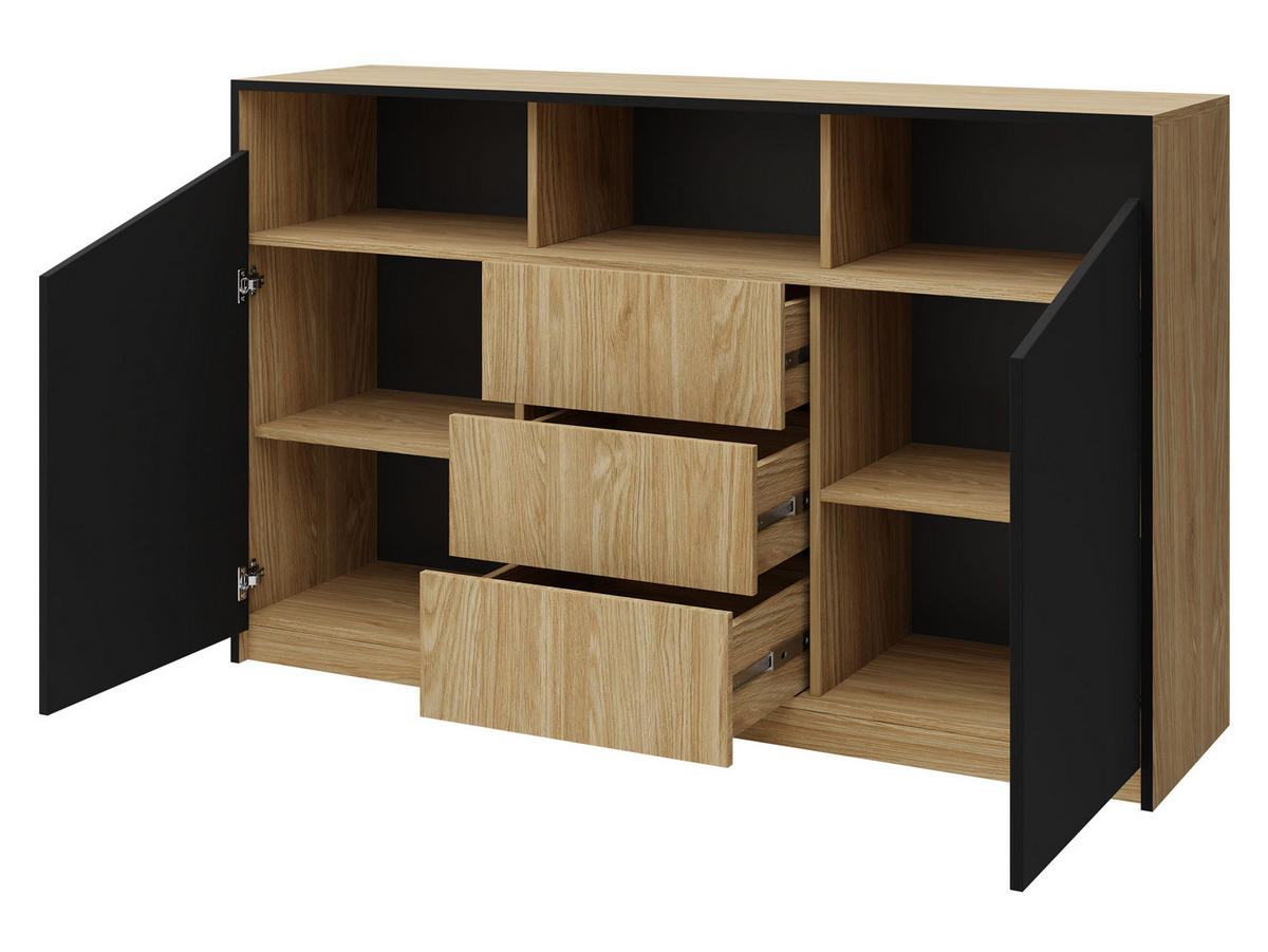 SIDEBOARD Aston 03 - Eichefarben/Schwarz, Holzwerkstoff (150/91/41cm) - MIRJAN24