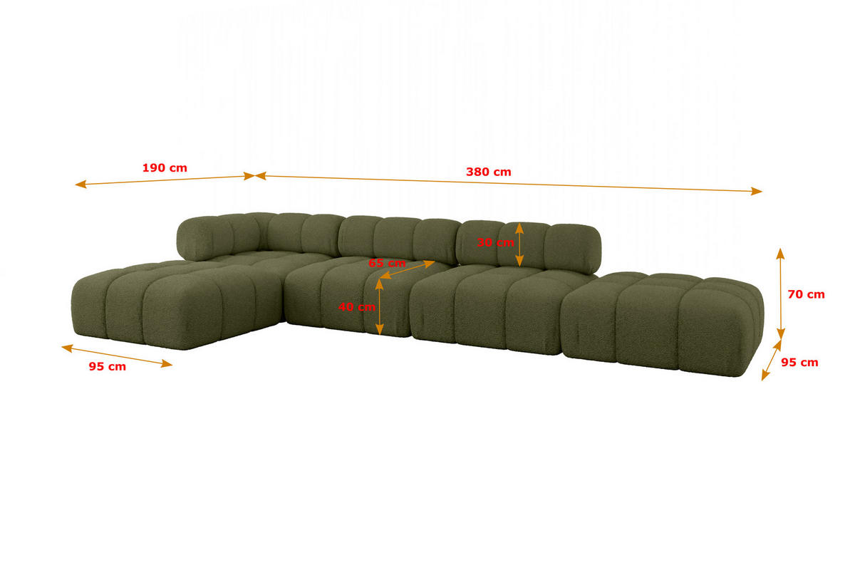 ECKSOFA modulares Sofa Kerru-L2 - 380x190x70 cm Grün Bouclé - Grün, Holzwerkstoff/Textil (380/190cm) - ALTDECOR
